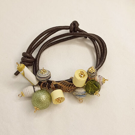 Bracciale Cuoio Foglia Dorata - Gioielli fatti a mano, nati dalla carta